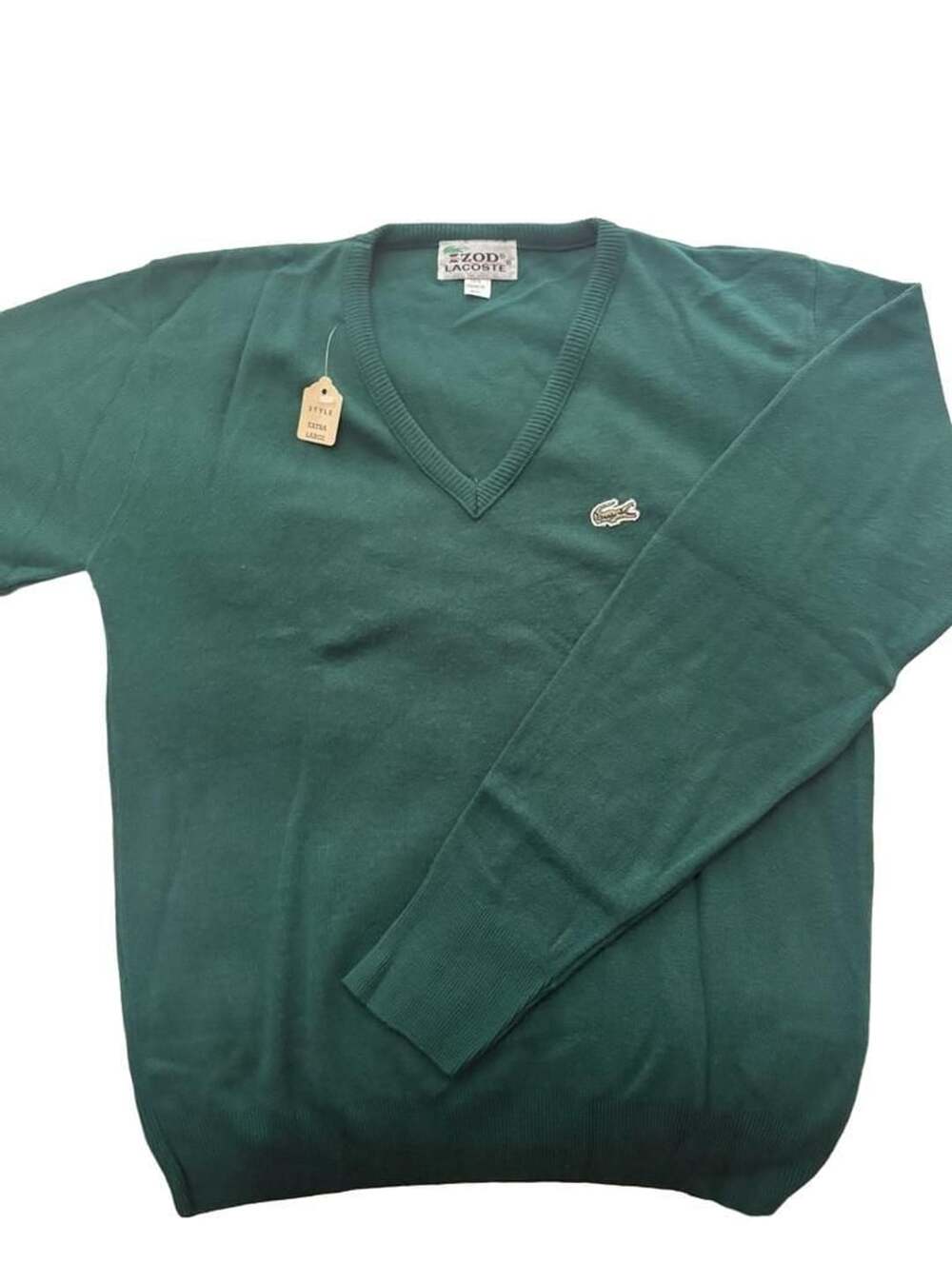IZOD LACOSTE V-Neck Sweater Extra Large Green Cashmere Wool
